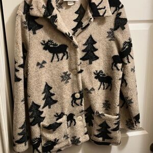 Cozy Vintage Rare Medium Beige and Black Moose Print Jacket